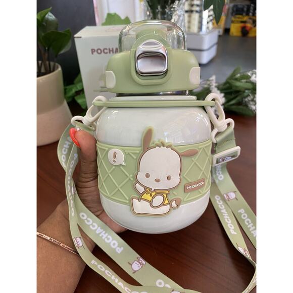 Pochacco Green Sanrio Thermos 21oz Insulated 630ml Steel Water Bottle W/Strap - Picture 1 of 8